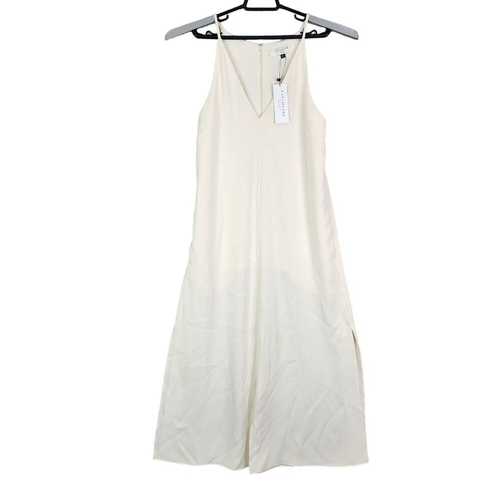Womens White Ivory Crepe Kallmeyer Tailored Slitted Slip Dress V Neck Size 6